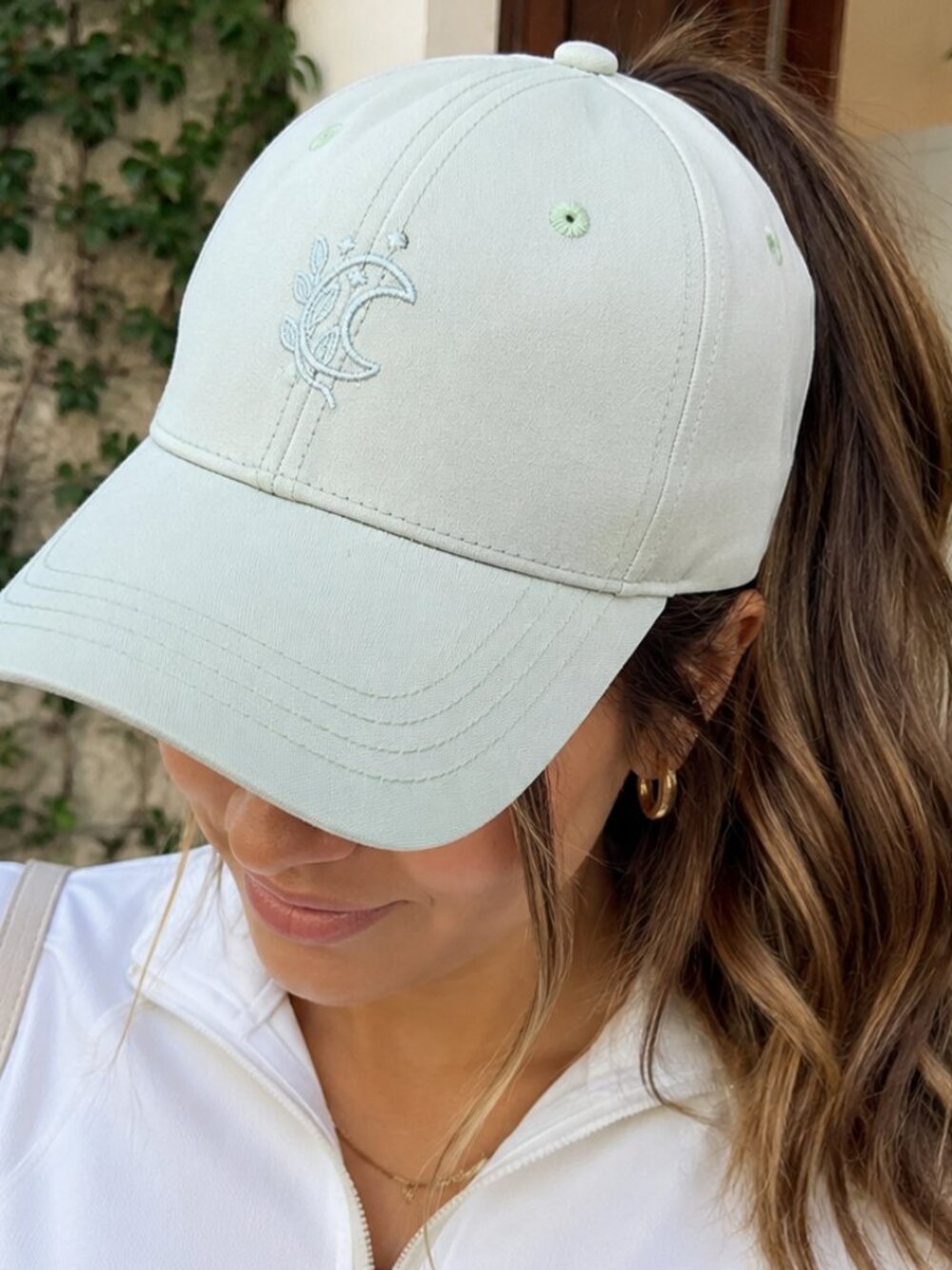BLOGILATES - Celestial Moon Criss Cross Ponytail Cap (in Sage Green) | OS